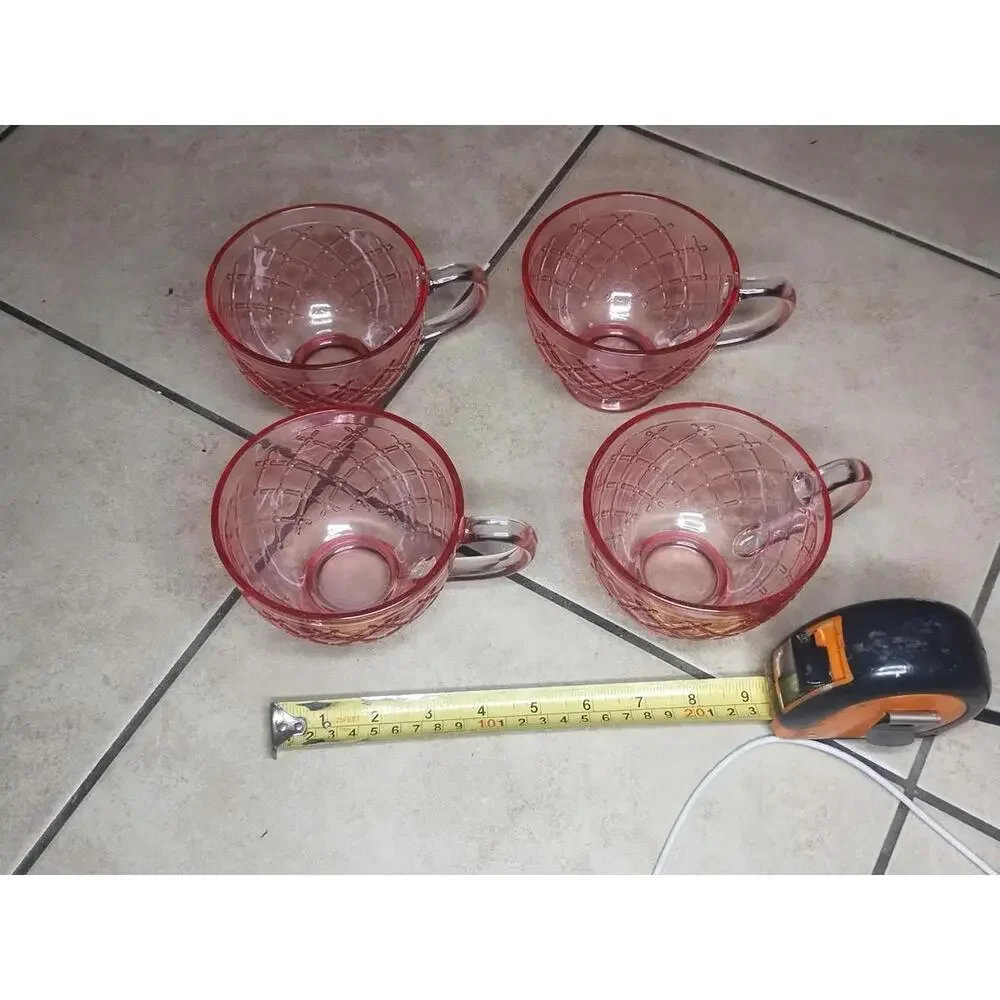 4 pc Pink textured glass coffee mug set